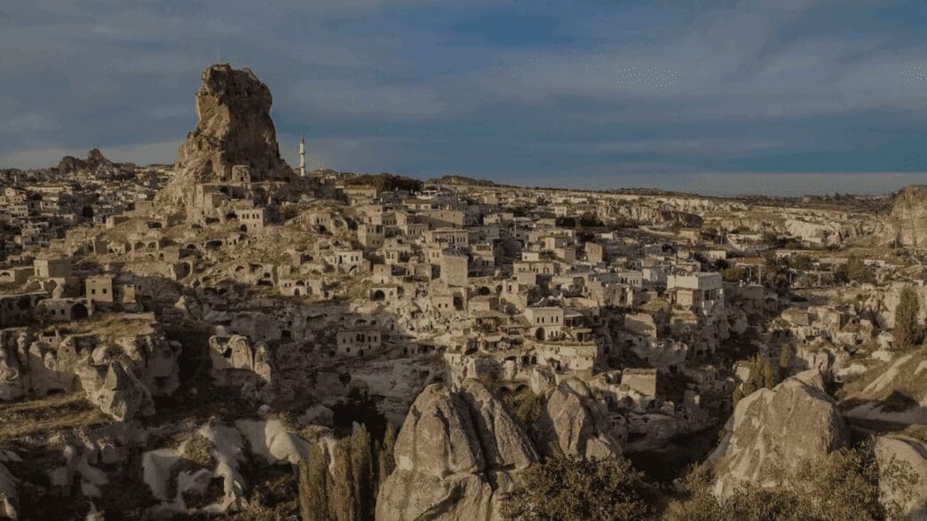 a stone town on a hill